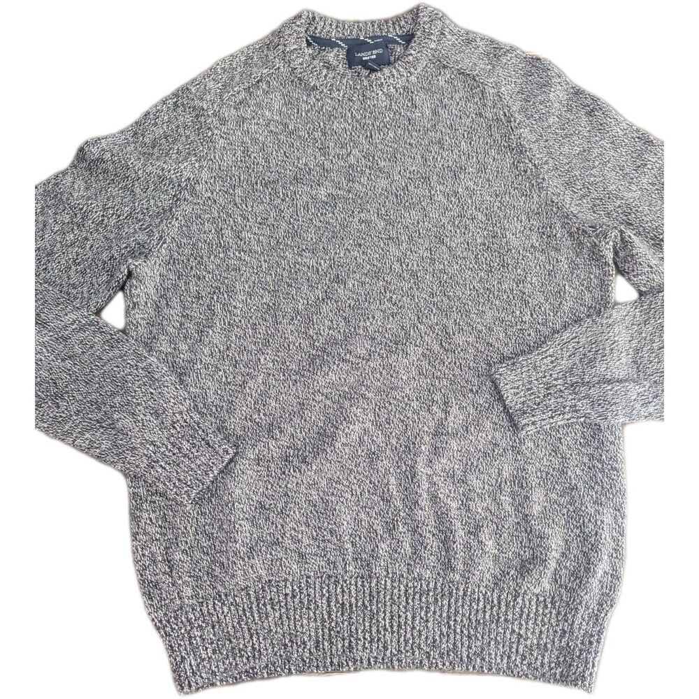 Lands' End Sweater Mens Large Gray Baumwolle Crewneck Knit Pullover Classic